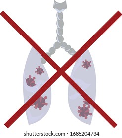 Coronavirus. Stop the infection. Sick lungs are crossed out.
