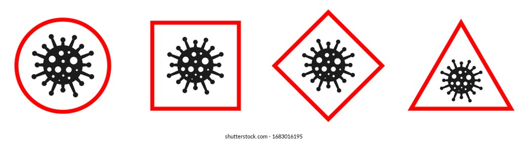 Coronavirus stop sign. Covid-19 sign isolated. Set of red danger icons. Vector illustration.