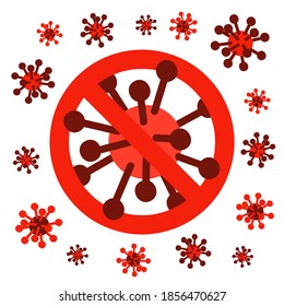 Coronavirus stop sign - crossed out virus isolated on white background