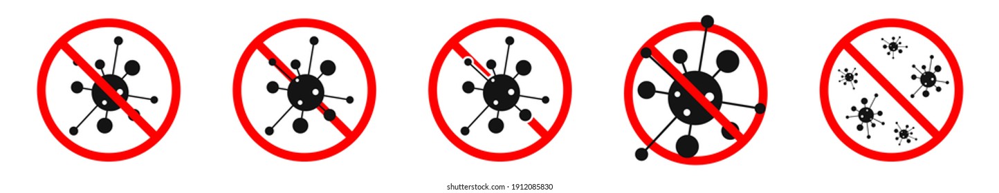 Coronavirus stop sign. Set of red danger icons. Vector illustration. Covid-19 sign isolated