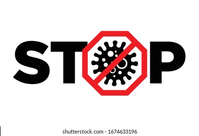Coronavirus stop sign with virus cells as vector illustration. Red warning sign label.
