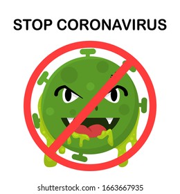 Coronavirus stop symbol, coronavirus monster, vector design.