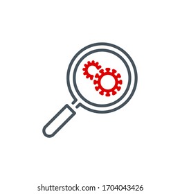 coronavirus study single line icon isolated on white background. Perfect outline symbol research vaccine Covid 19 pandemic banner. Quality design element magnifier glass with editable Stroke