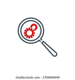 coronavirus study single line icon isolated on white background. Perfect outline symbol research vaccine Covid 19 pandemic banner. Quality design element magnifier glass with editable Stroke