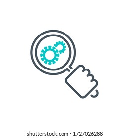 coronavirus study single line icon isolated on white background. Perfect outline symbol research vaccine Covid 19 pandemic banner. Quality design element magnifier glass with editable Stroke