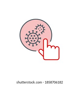 coronavirus study single line icon isolated on white background. Perfect outline symbol research vaccine Covid 19 pandemic banner. Quality design element magnifier glass with editable Stroke