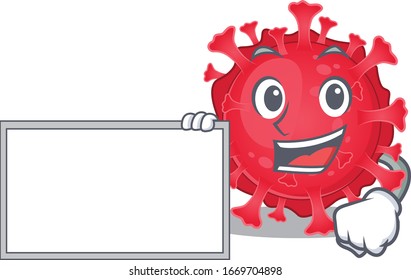 Coronavirus substance with board cartoon mascot design style