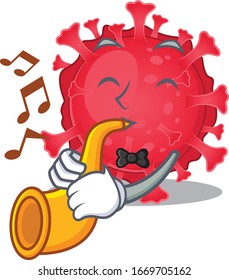 Coronavirus substance cartoon character design playing a trumpet