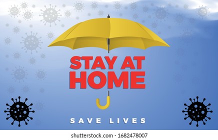 Coronavirus susceptibility theme: stay at home. save lives. covid 19 vector background.
