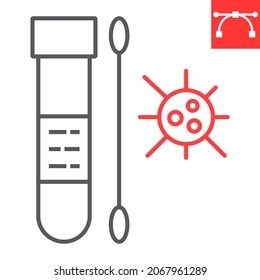 Coronavirus Swab Test Line Icon, Diagnosis And Covid, Test Tube With Cotton Swab Vector Icon, Vector Graphics, Editable Stroke Outline Sign, Eps 10.