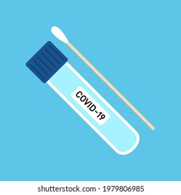 Coronavirus Swab In Test Tube Vector. Covid-19 Testing Swab Kit.