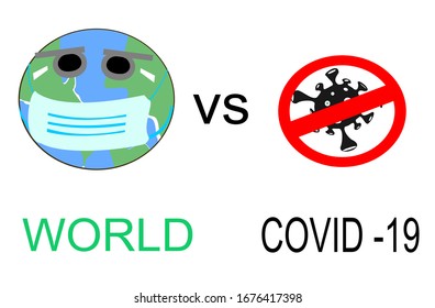 Coronavirus symbol, COVID-19. Covid-19 Plague. Illustration of the world vs corona virus, logos, virus icons. Vector