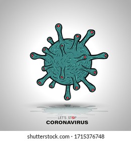Dibujo de símbolo Coronavirus estilo cómico ilustración vectorial para anti covid-19.