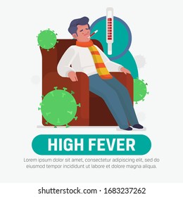 Coronavirus symptom high fever vector illustration