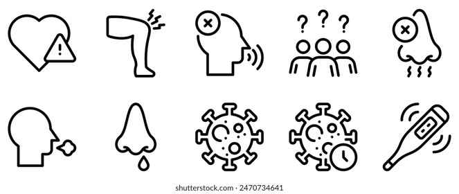 Coronavirus Symptom-Icon Set Clear Line Style Kollektion