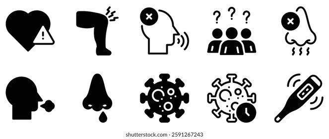 Coronavirus Symptom Icon Set Informative Solid Style Collection for Health Awareness.