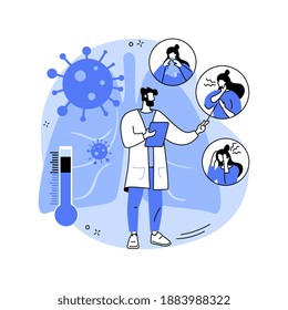 Los síntomas del coronavirus abstraen el concepto de ilustración vectorial. Ensayo de coronavirus, síntomas más comunes, problemas respiratorios, fiebre y tos, pérdida del gusto o del olfato, metáfora abstracta grave del estado.