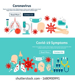 Coronavirus Symptoms Banners. Vector Illustration for Web Header. Medical Flat Design.