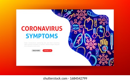 Coronavirus Symptoms Neon Landing Page. Vector Illustration of Medical Promotion.