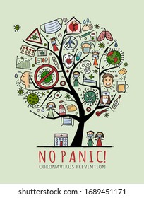 Coronavirus symptoms, Preventions and treatment. Infection, Sickness, Healthy. Banner with concept tree for your design. Vector illustration