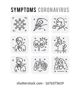 Coronavirus Symptoms Set Icons Thin Style Pictogram Minimalist