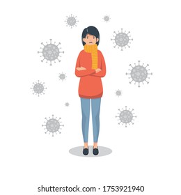 Coronavirus symptoms vector illustration with sick people
