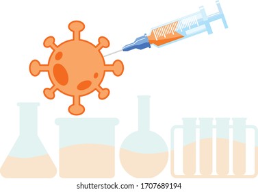 Coronavirus and syringe in medical science experiment concept for vaccination production