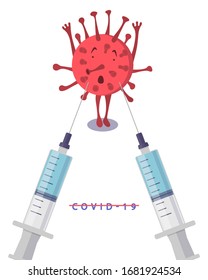 Coronavirus and syringe with a vaccine. Fighting the disease and preventing infection.