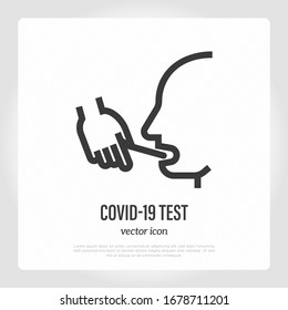 Coronavirus test by mouth swab stick. Man with open mouth. Medical test for COVID-19. Healthcare and medical vector illustration.