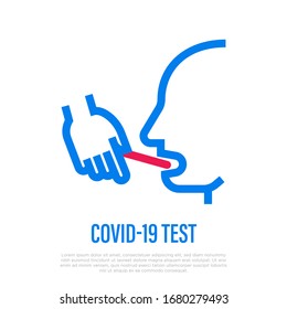 Coronavirus test by mouth swab stick. Man with open mouth. Medical test for COVID-19. Healthcare and medical vector illustration.