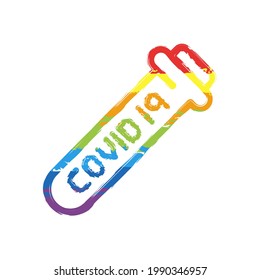 Coronavirus test, covid 19, simple medical icon. Drawing sign with LGBT style, seven colors of rainbow (red, orange, yellow, green, blue, indigo, violet