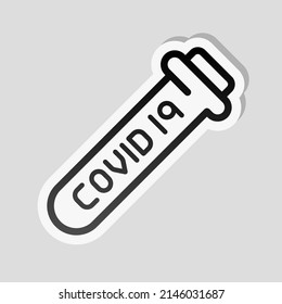 Coronavirus test, covid 19, simple medical icon. Linear sticker, white border and simple shadow on gray background