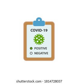 Diseño de iconos de prueba de coronavirus. Prueba positiva para el concepto COVID-19. Ilustración del vector