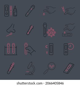 Coronavirus test icons set. Coronavirus test pack symbol vector elements for infographic web