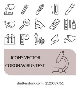 Coronavirus Test Icons Set . Coronavirus-Testpackung mit Vektorelementen für Infografiken