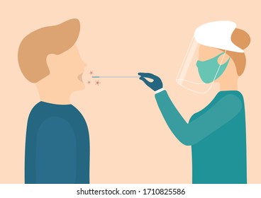 Coronavirus test Medical worker taking a throat swab for coronavirus sample with the isolation gown or protective suits and surgical face masks.
Illustration about Coronavirus test sample
