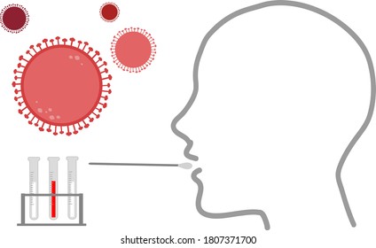 Ensayo de coronavirus con bastón de hisopo, ilustración vectorial aislada en fondo blanco
