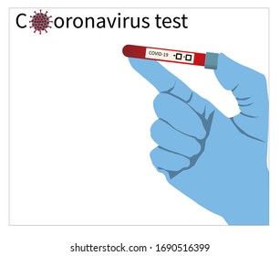 Coronavirus test. Vector. Test COVID-19 dangerous influenza virus in the blood vial. Can be used in medical materials, banners, posters, magazines. Vector white background isolated.
