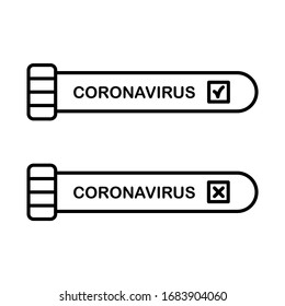 Vektorillustration des Coronavirus-Tests, einzeln auf weißem Hintergrund. Flache Illustration eines Labormusters und der Text "COVID-19"