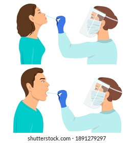 Coronavirus testing carried out by professional a medical worker, doctor or nurse. Patients receiving a Corona test. Cotton swab for saliva kit. Laboratory research COVID 19. Lab examination isolated