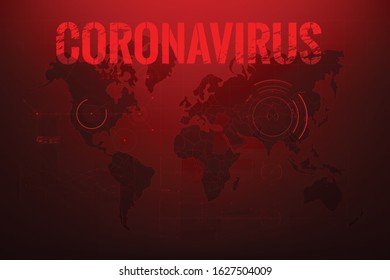 Coronavirus text outbreak with the world map and HUD circle element cyber futuristic concept, Abstract background virus hazard vector illustration