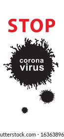 Coronavirus text and virus cell on white background vector illustration. Poster about the disease, quarantine, epidemic.