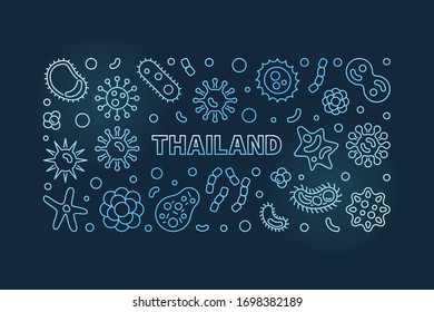Coronavirus in Thailand vector concept blue thin line illustration or banner on dark background
