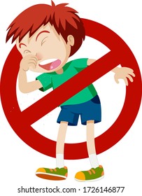 Coronavirus theme with boy coughing and stop sign illustration