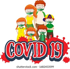 Coronavirus theme with family wearing mask illustration