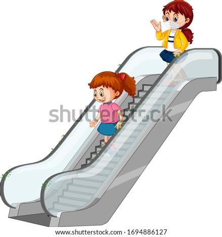 Coronavirus theme with people touching escalators  illustration