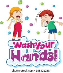 Coronavirus theme poster design with word wash your hands illustration
