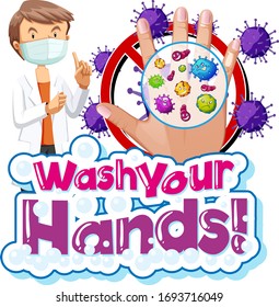 Coronavirus theme poster design with word wash your hands illustration