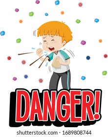 Coronavirus theme with sick boy coughing illustration