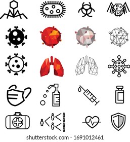 Coronavirus themed icons in color and black and white.